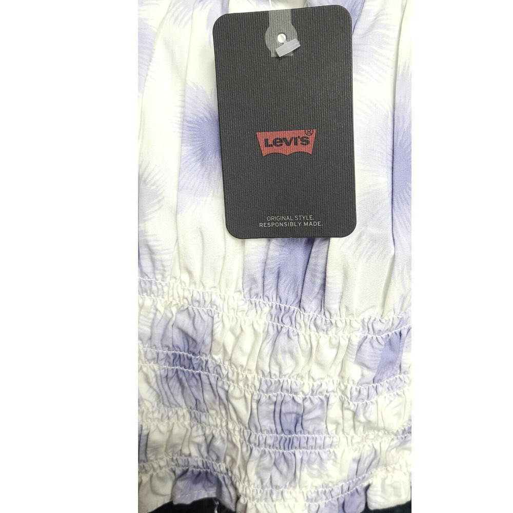 LEVI'S Women's Short Sleeve Square Neck Tilly Smocked Crop Top Purple NWT - Picture 4 of 6